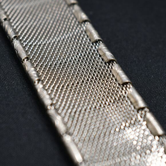 Vintage Etched Mural Floral Panel Mesh Bracelet, Silver Tone, 7 Inches, 1970s - Picture 10 of 10